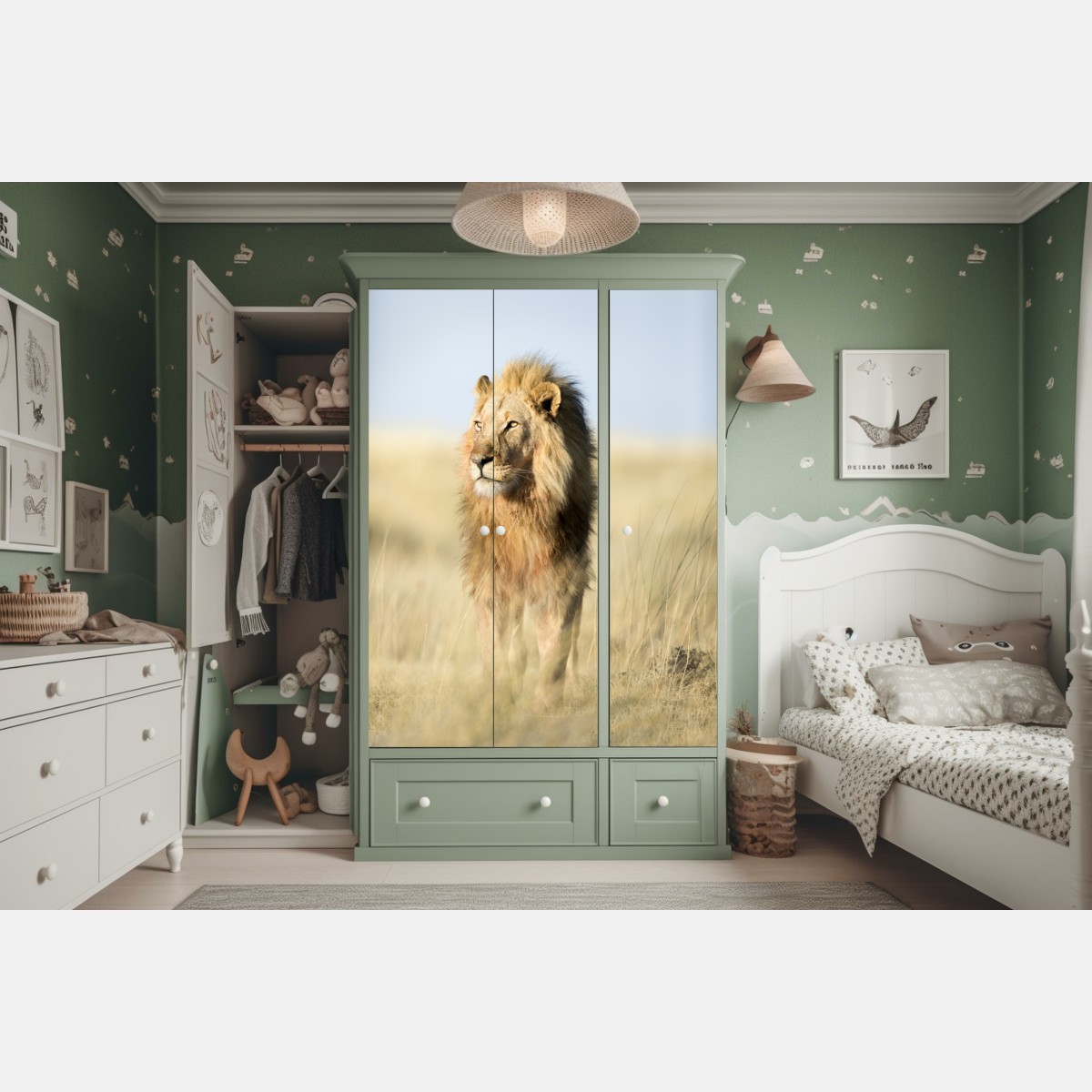 Schrankaufkleber majestätischer löwe in der steppe – Wallnifity® Schrankaufkleber majestätischer löwe in der steppe – Wallnifity®