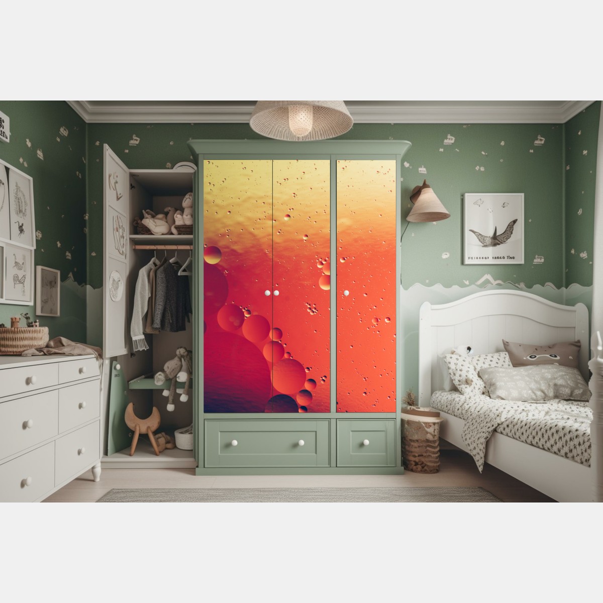 Schrankaufkleber warme orange abstraktion mit blasen – Wallnifity® Schrankaufkleber warme orange abstraktion mit blasen – Wallnifity®