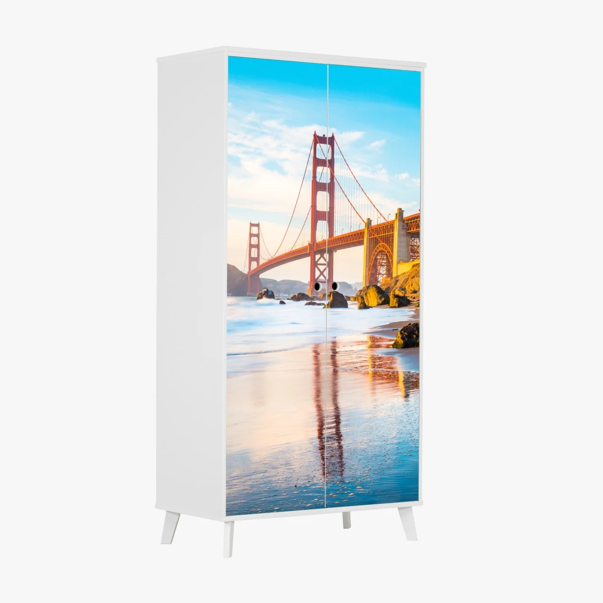 Schrankaufkleber goldene stunde an der Golden Gate Bridge, Baker Beach – Wallnifity® Schrankaufkleber goldene stunde an der Golden Gate Bridge, Baker Beach – Wallnifity®