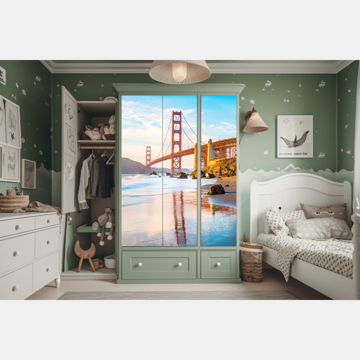 Schrankaufkleber goldene stunde an der Golden Gate Bridge, Baker Beach – Wallnifity® Schrankaufkleber goldene stunde an der Golden Gate Bridge, Baker Beach – Wallnifity®