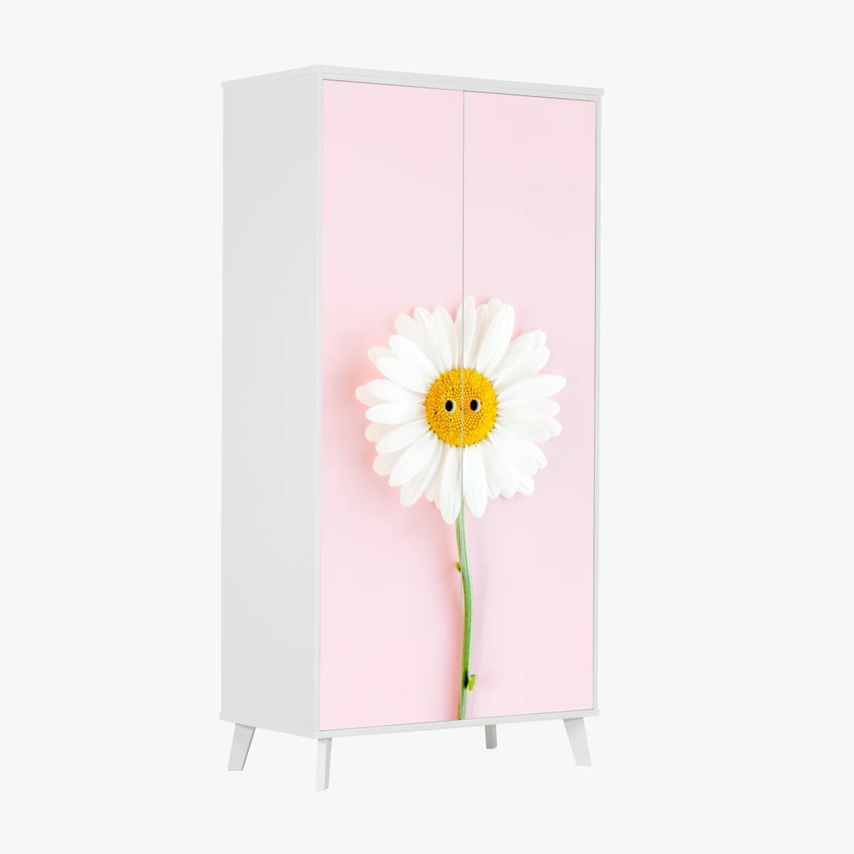 Schrankaufkleber weißes gänseblümchen auf pastellrosa hintergrund – Wallnifity® Schrankaufkleber weißes gänseblümchen auf pastellrosa hintergrund – Wallnifity®