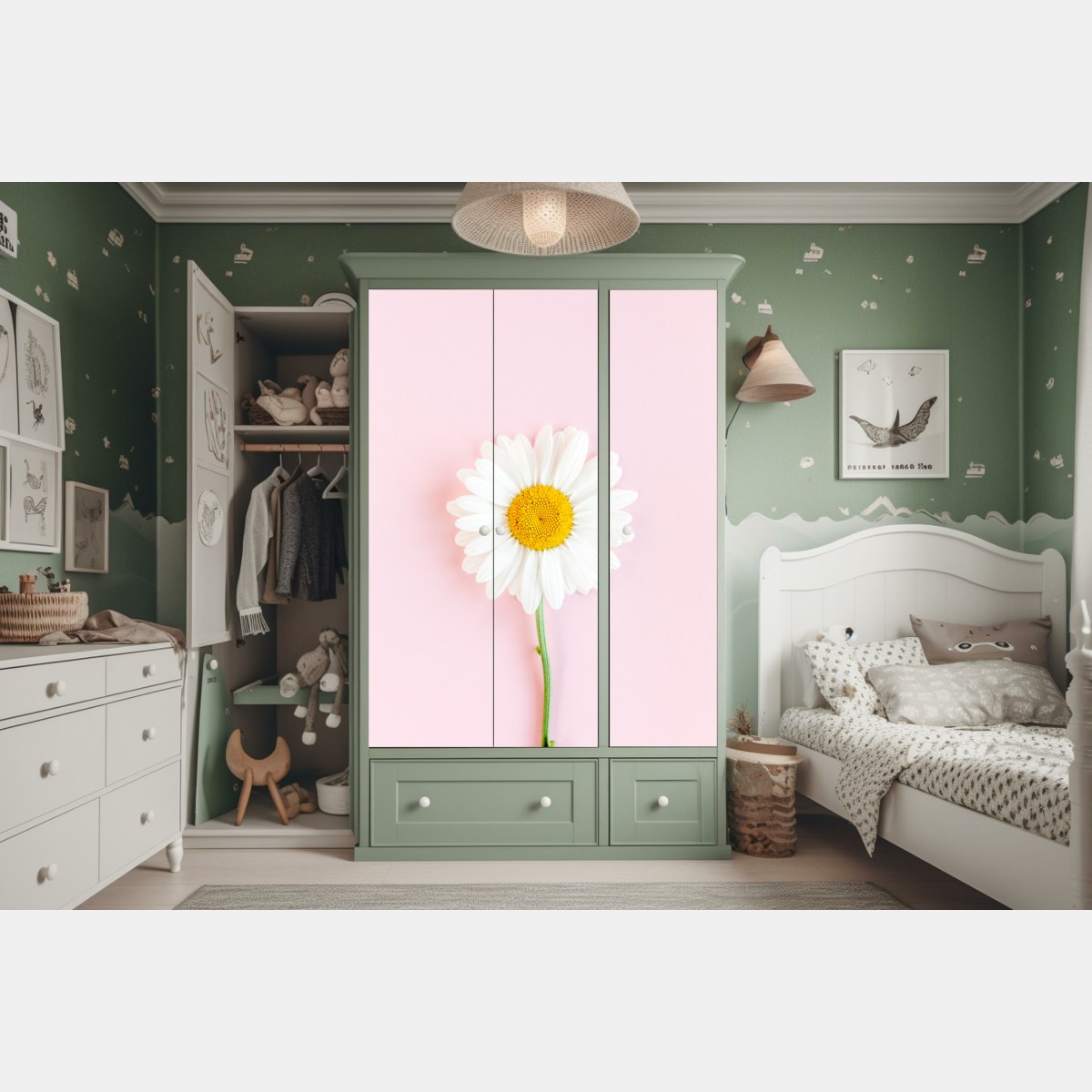 Schrankaufkleber weißes gänseblümchen auf pastellrosa hintergrund – Wallnifity® Schrankaufkleber weißes gänseblümchen auf pastellrosa hintergrund – Wallnifity®