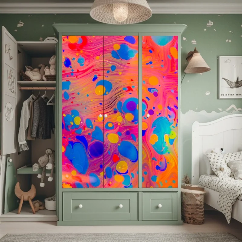 Schrankaufkleber lebendige blau-violette abstrakte acrylmalerei – Wallnifity®