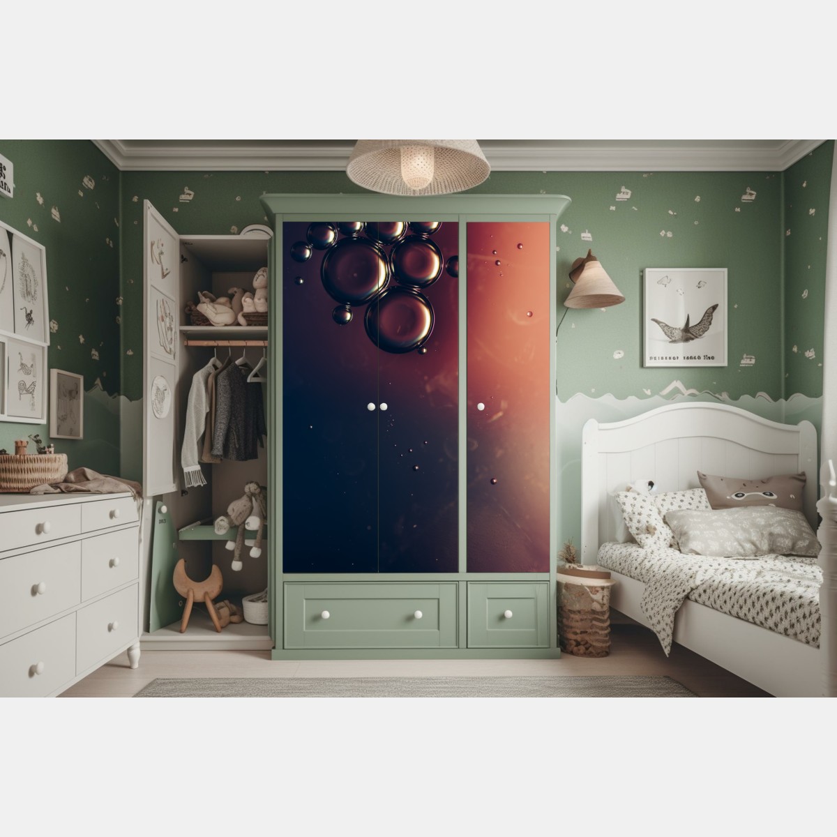 Schrankaufkleber schwebende ölblasen auf tiefem verlauf – Wallnifity® Schrankaufkleber schwebende ölblasen auf tiefem verlauf – Wallnifity®