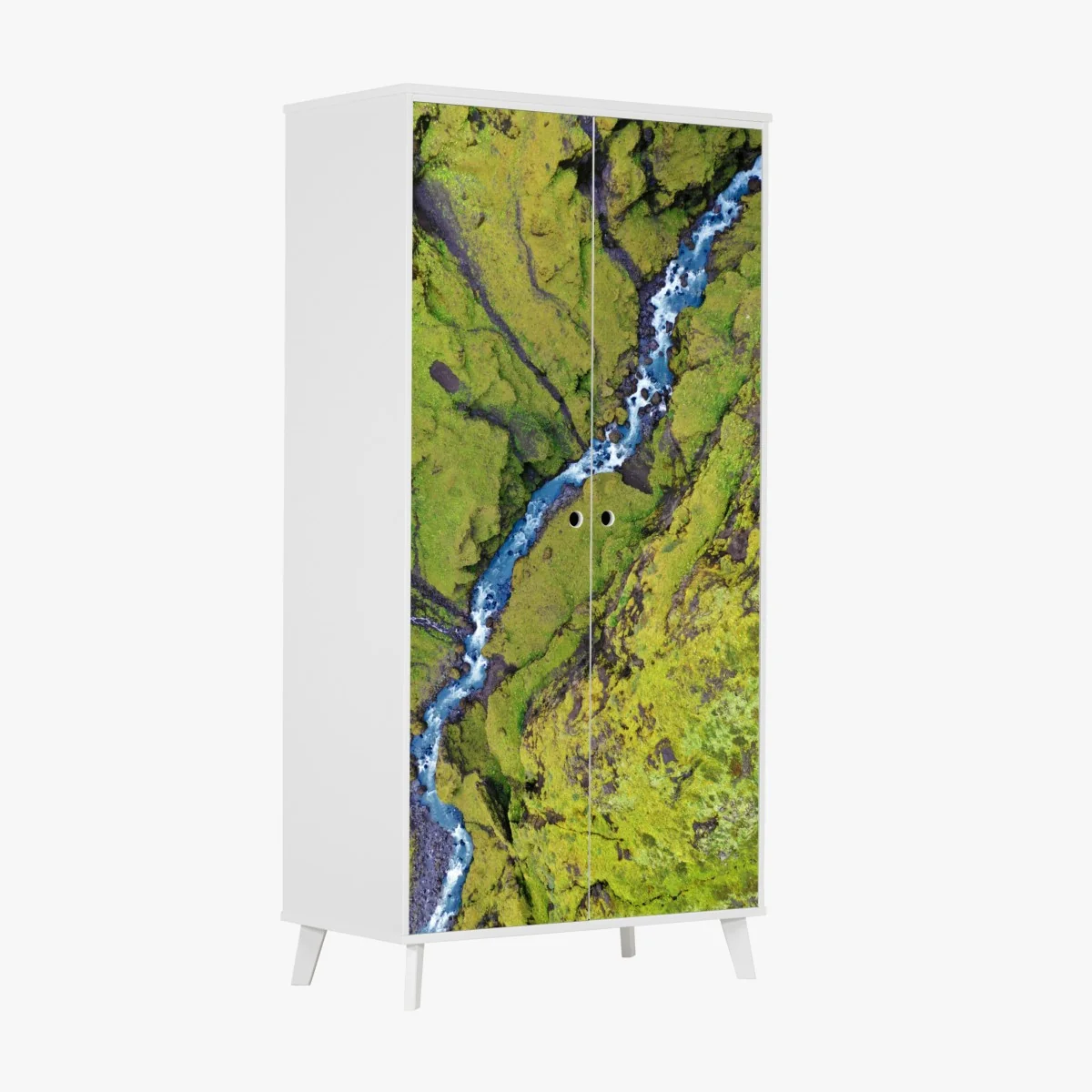 Schrankaufkleber luftaufnahme: fluss in moosbedeckter schlucht – Wallnifity® Schrankaufkleber luftaufnahme: fluss in moosbedeckter schlucht – Wallnifity®