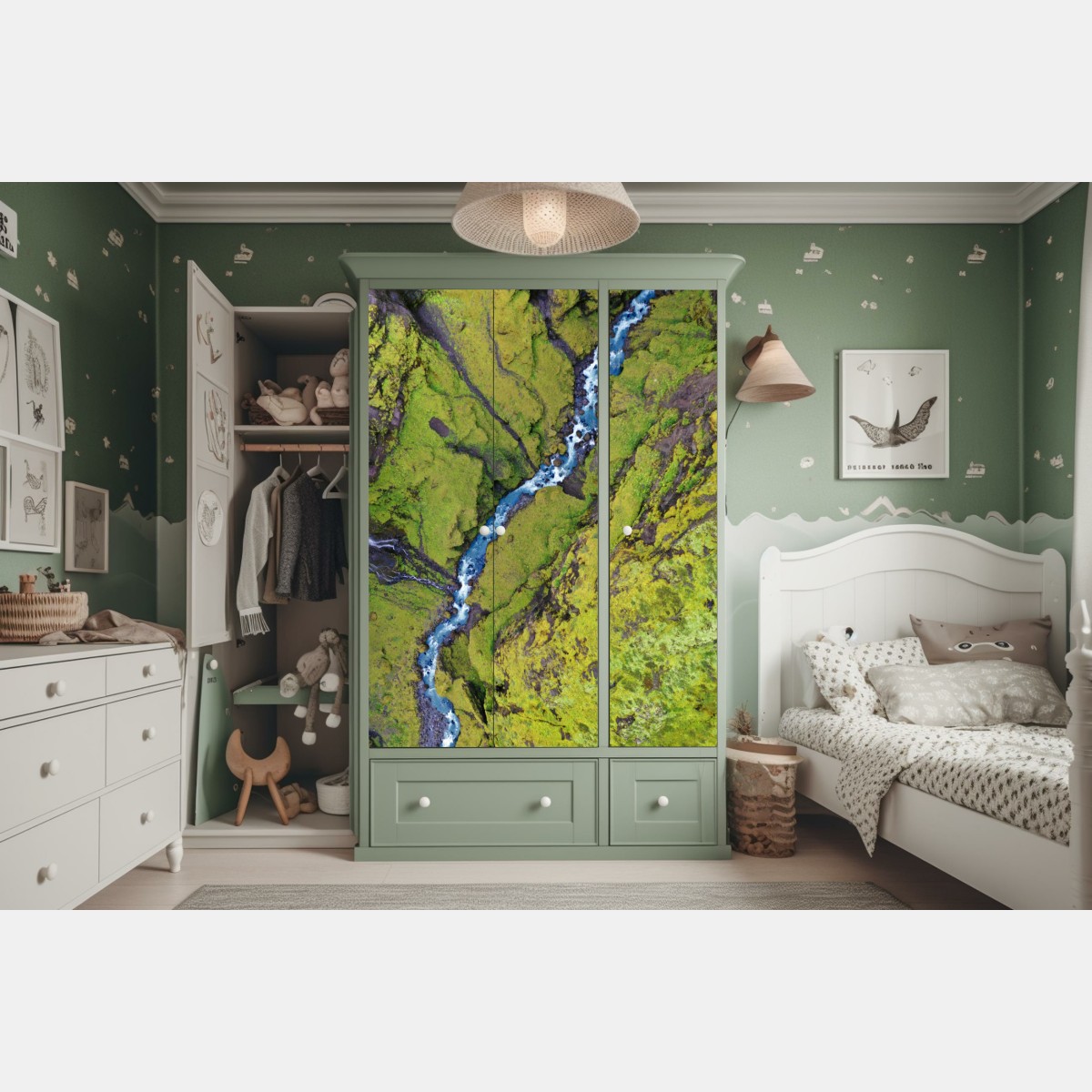 Schrankaufkleber luftaufnahme: fluss in moosbedeckter schlucht – Wallnifity® Schrankaufkleber luftaufnahme: fluss in moosbedeckter schlucht – Wallnifity®