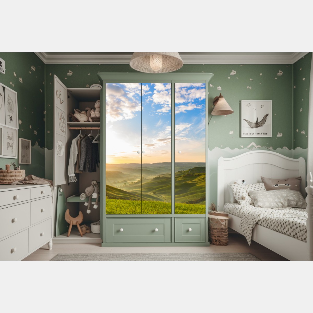 Schrankaufkleber sonnenaufgang über nebligen hügeln – Wallnifity® Schrankaufkleber sonnenaufgang über nebligen hügeln – Wallnifity®