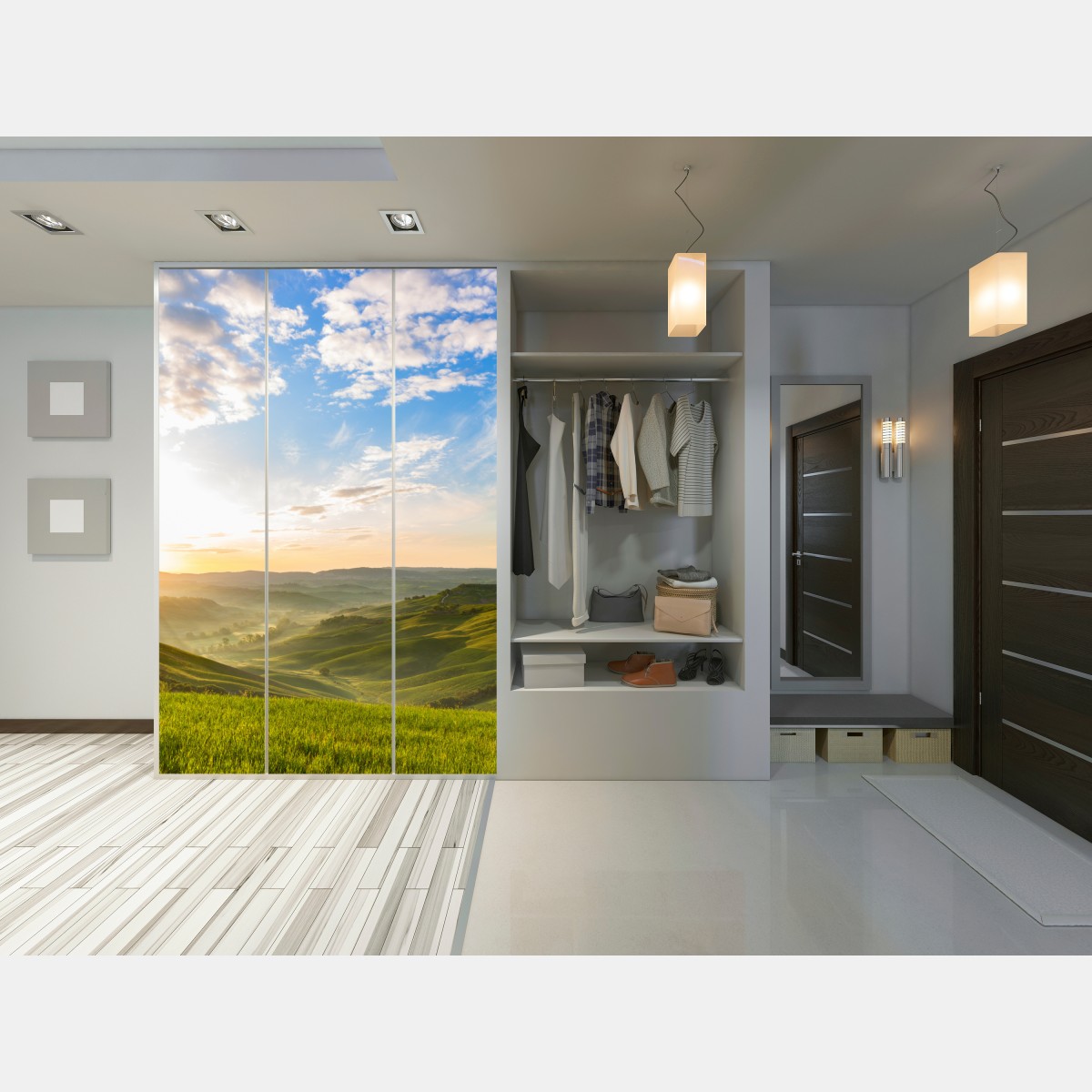 Schrankaufkleber sonnenaufgang über nebligen hügeln – Wallnifity® Schrankaufkleber sonnenaufgang über nebligen hügeln – Wallnifity®