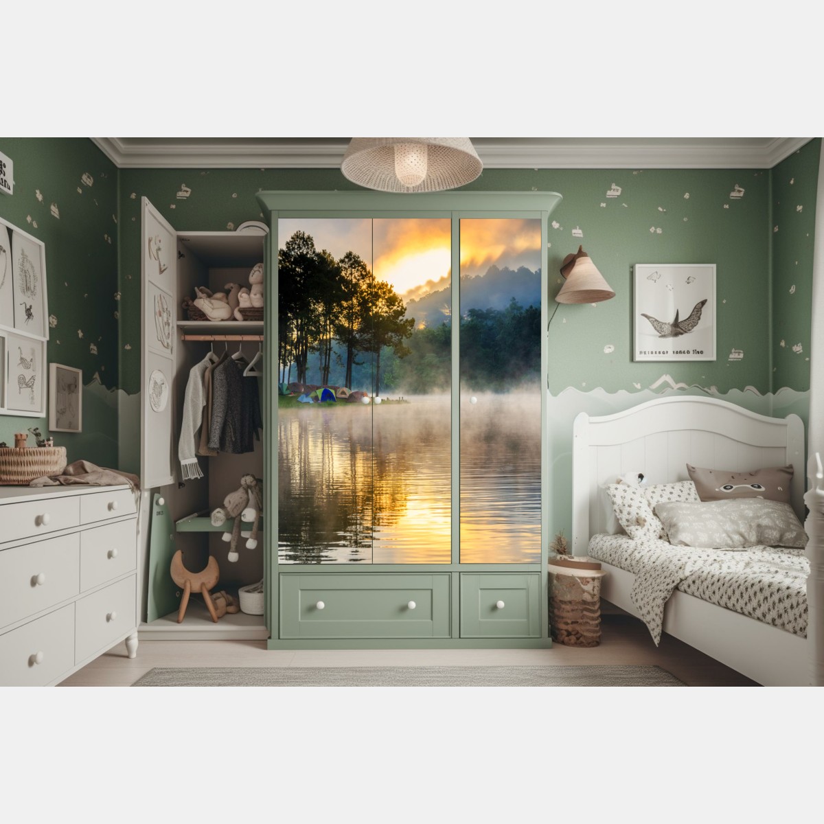 Schrankaufkleber morgendlicher nebel am Pang Oung see, Mae Hong Son – Wallnifity®