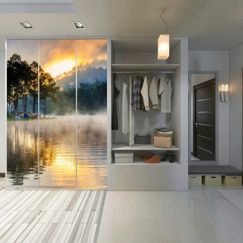 Schrankaufkleber morgendlicher nebel am Pang Oung see, Mae Hong Son – Wallnifity®