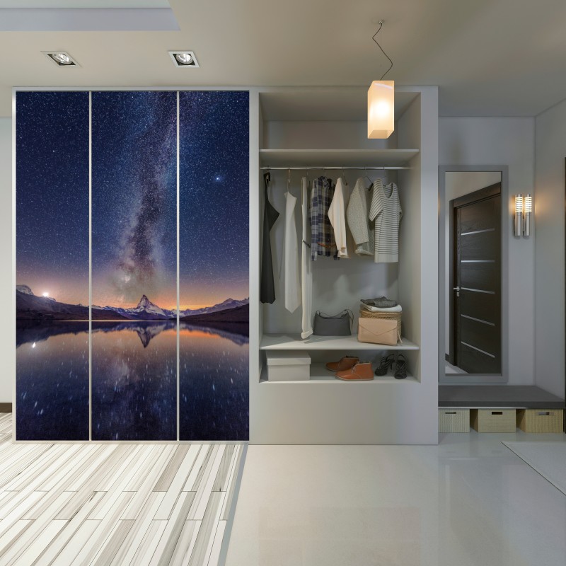 Schrankaufkleber milchstraße über alpengipfel gespiegelt im see – Wallnifity® Schrankaufkleber milchstraße über alpengipfel gespiegelt im see – Wallnifity®