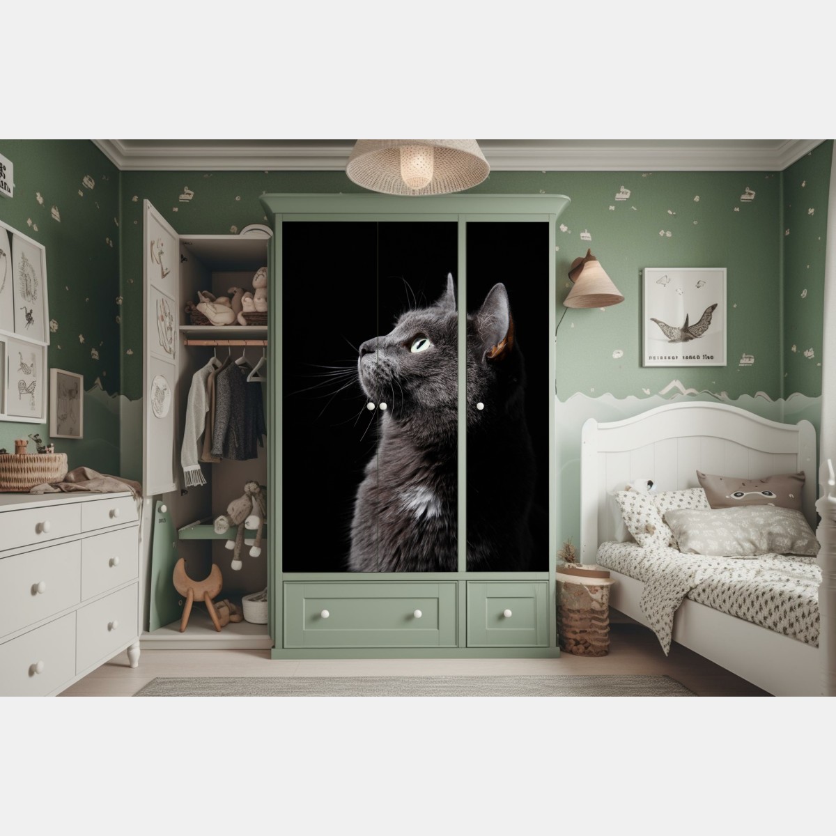 Schrankaufkleber elegantes porträt einer grauen katze – Wallnifity® Schrankaufkleber elegantes porträt einer grauen katze – Wallnifity®