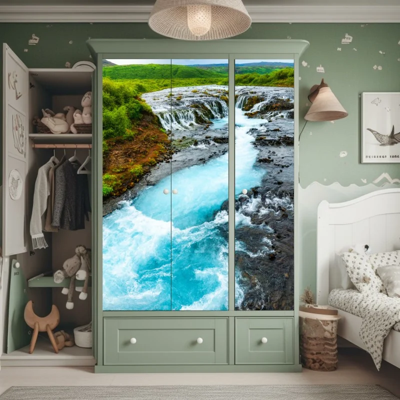 Schrankaufkleber goldene lotosblüten auf grünem hintergrund – Wallnifity®