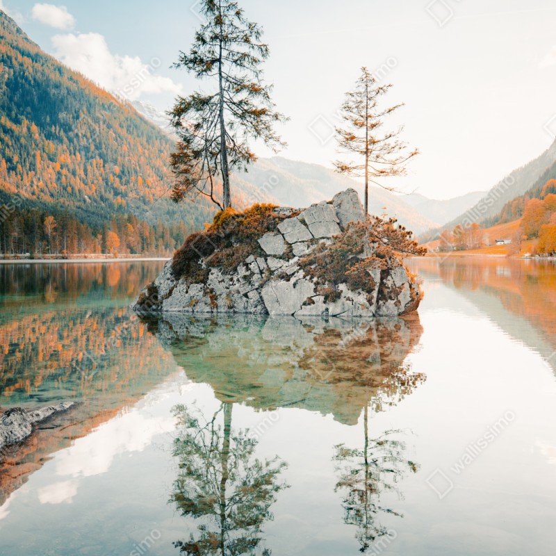 Schrankaufkleber sonnenbeleuchtete felsinsel am Hintersee – Wallnifity® Schrankaufkleber sonnenbeleuchtete felsinsel am Hintersee – Wallnifity®