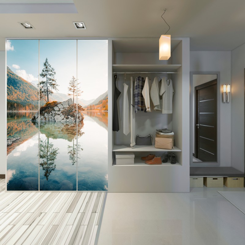 Schrankaufkleber sonnenbeleuchtete felsinsel am Hintersee – Wallnifity® Schrankaufkleber sonnenbeleuchtete felsinsel am Hintersee – Wallnifity®
