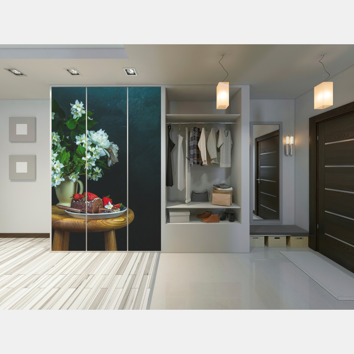 Schrankaufkleber schokoladenrolle mit erdbeeren und weißen blüten – Wallnifity® Schrankaufkleber schokoladenrolle mit erdbeeren und weißen blüten – Wallnifity®