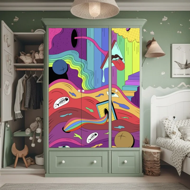 Schrankaufkleber psychedelische pop-art traumlandschaft – Wallnifity® Schrankaufkleber psychedelische pop-art traumlandschaft – Wallnifity®