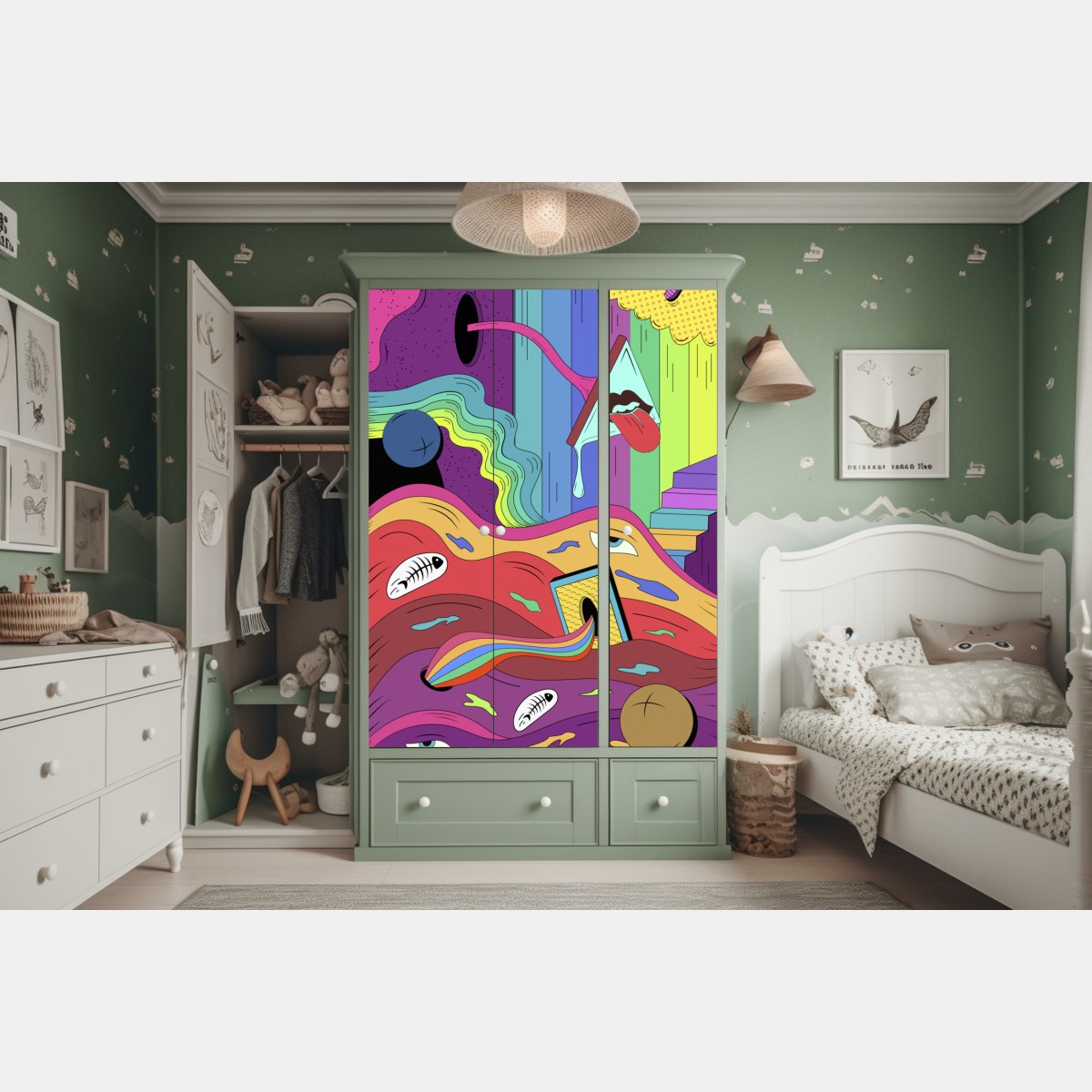 Schrankaufkleber psychedelische pop-art traumlandschaft – Wallnifity® Schrankaufkleber psychedelische pop-art traumlandschaft – Wallnifity®