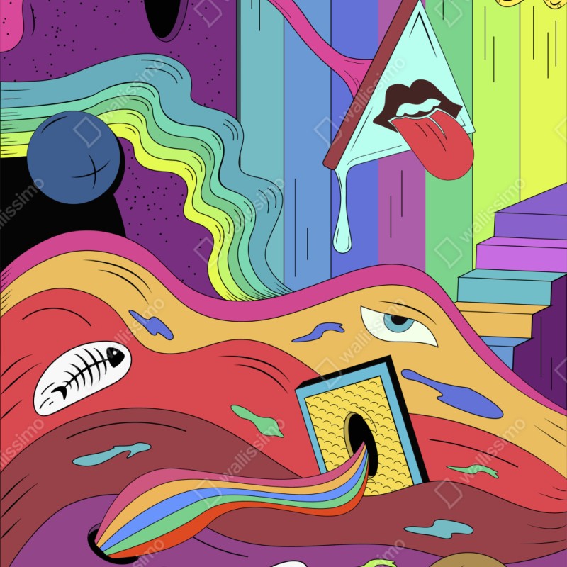 Schrankaufkleber psychedelische pop-art traumlandschaft – Wallnifity® Schrankaufkleber psychedelische pop-art traumlandschaft – Wallnifity®