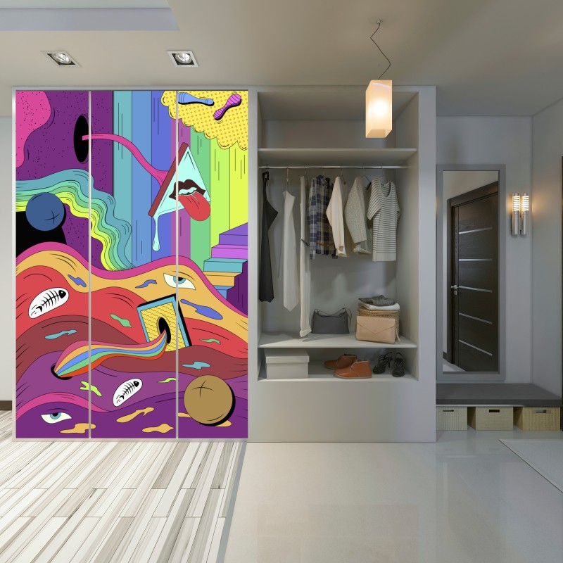 Schrankaufkleber psychedelische pop-art traumlandschaft – Wallnifity® Schrankaufkleber psychedelische pop-art traumlandschaft – Wallnifity®