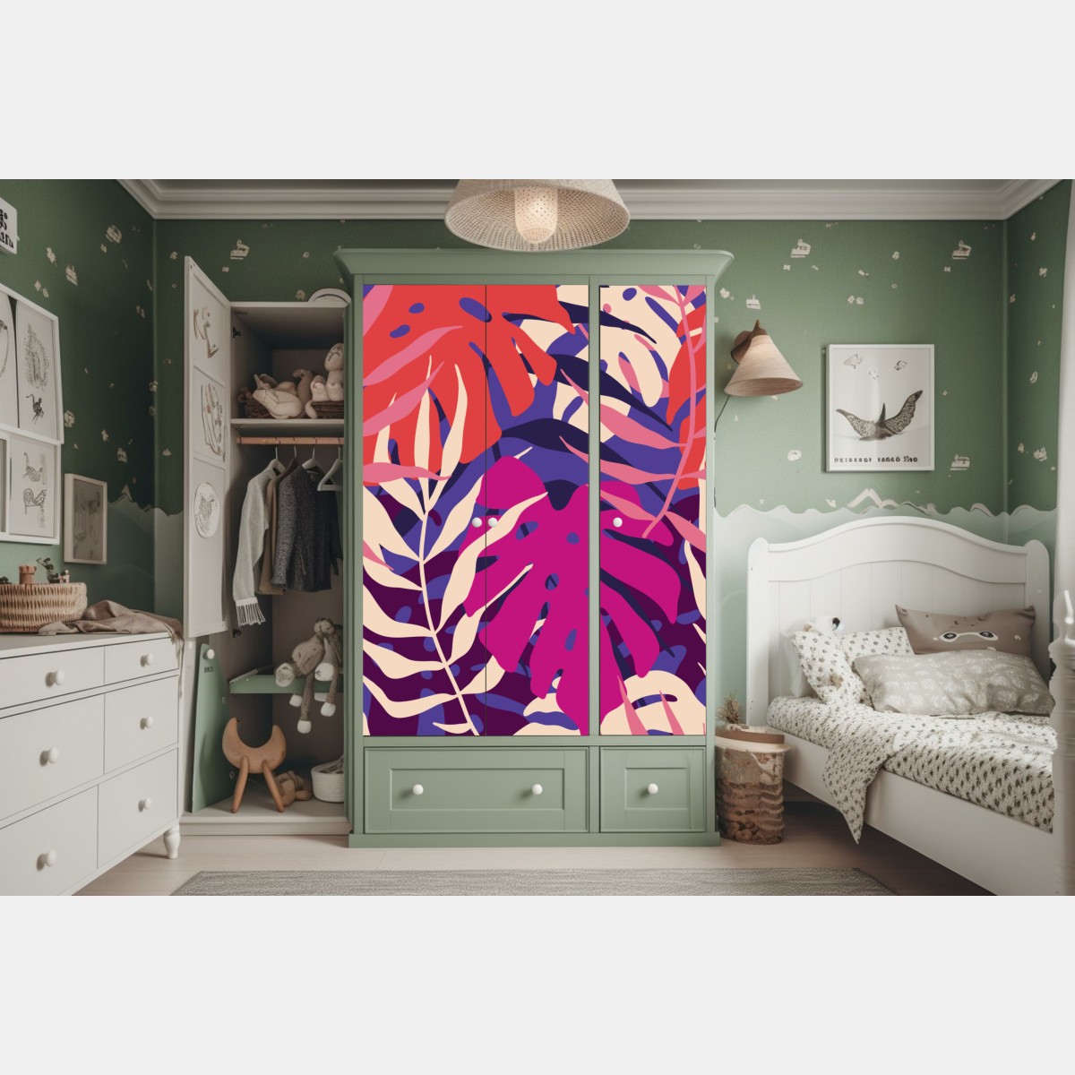 Schrankaufkleber pastell tropisches blattmuster – Wallnifity® Schrankaufkleber pastell tropisches blattmuster – Wallnifity®