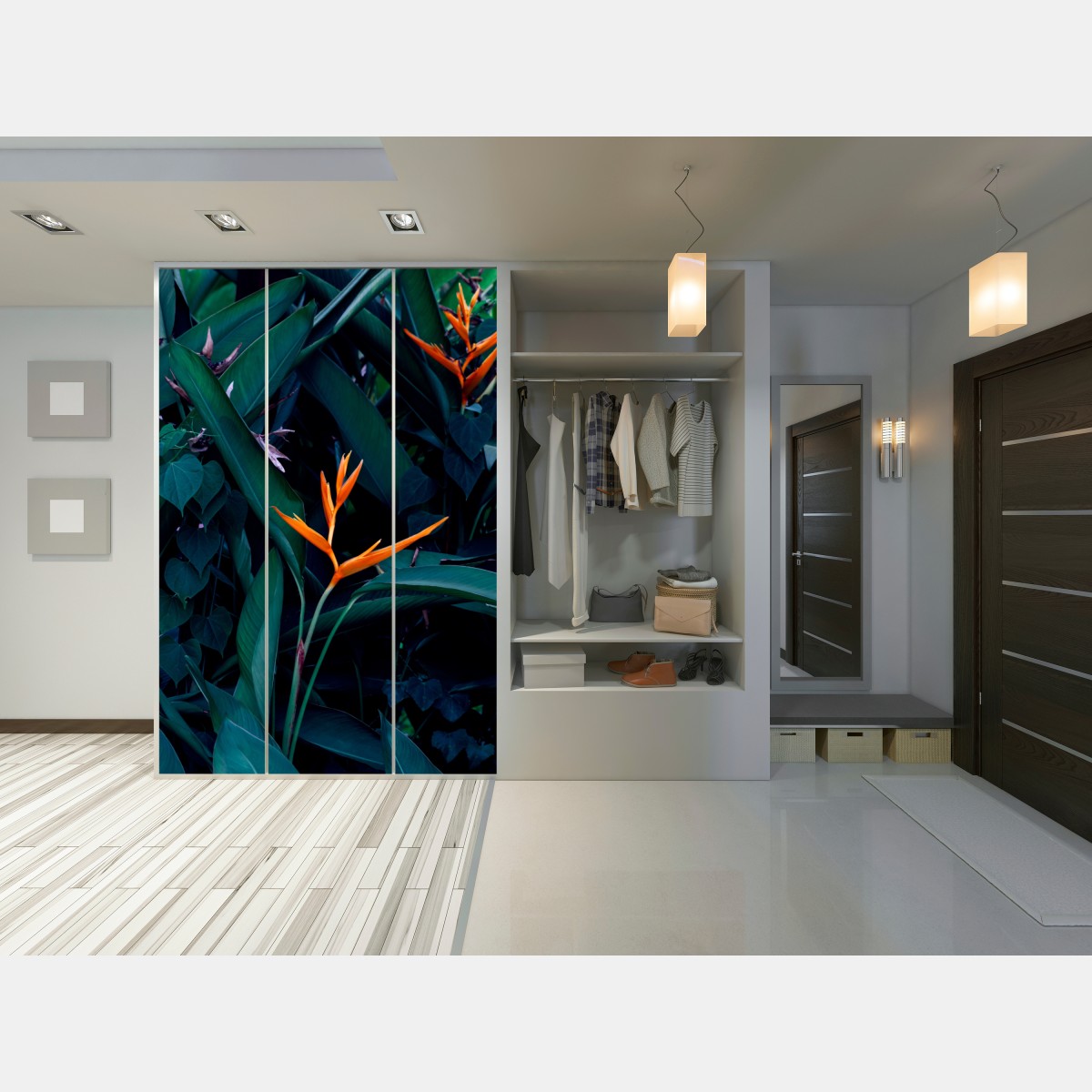 Schrankaufkleber leuchtende strelitzie vor tiefgrünen blättern – Wallnifity® Schrankaufkleber leuchtende strelitzie vor tiefgrünen blättern – Wallnifity®