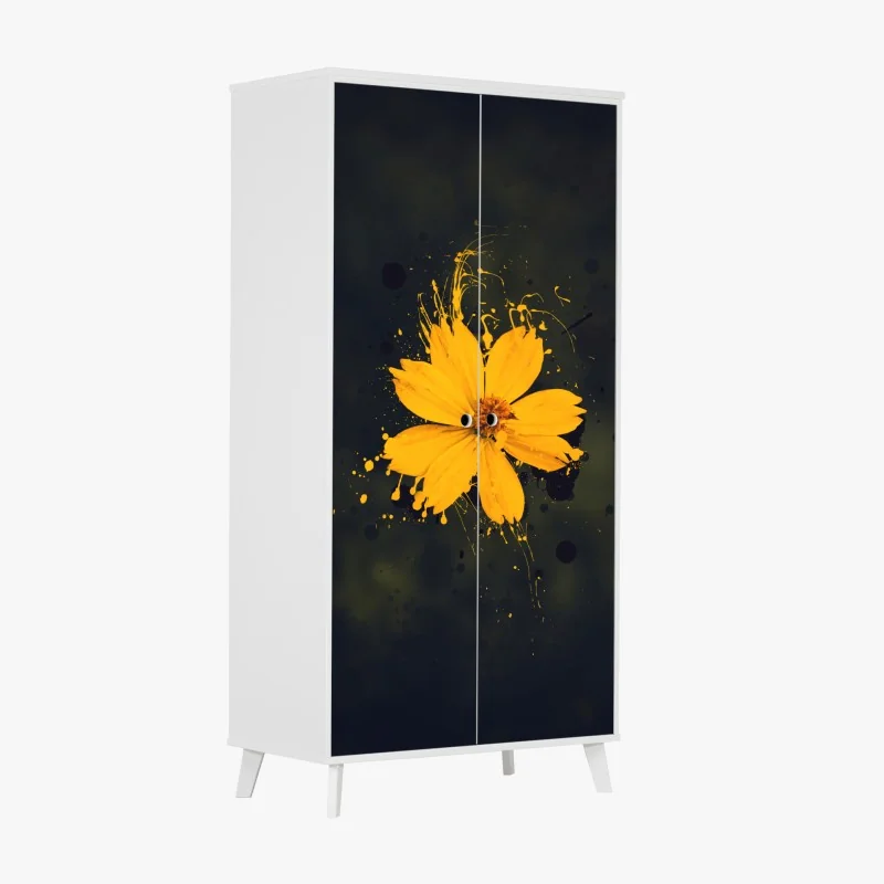 Schrankaufkleber leuchtende gelbe blüte auf dunklem hintergrund – Wallnifity® Schrankaufkleber leuchtende gelbe blüte auf dunklem hintergrund – Wallnifity®