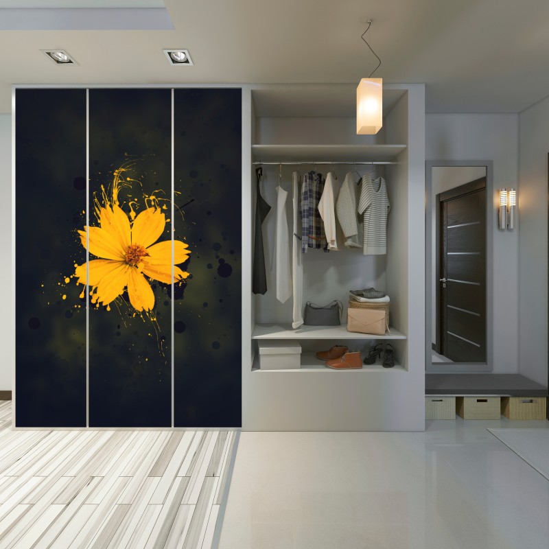 Schrankaufkleber leuchtende gelbe blüte auf dunklem hintergrund – Wallnifity® Schrankaufkleber leuchtende gelbe blüte auf dunklem hintergrund – Wallnifity®