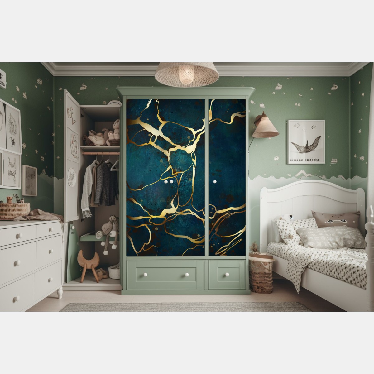 Schrankaufkleber türkis und gold abstrakt mit goldenen adern – Wallnifity® Schrankaufkleber türkis und gold abstrakt mit goldenen adern – Wallnifity®