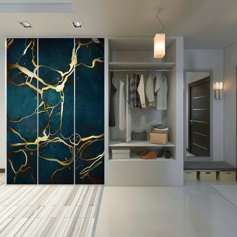 Schrankaufkleber türkis und gold abstrakt mit goldenen adern – Wallnifity® Schrankaufkleber türkis und gold abstrakt mit goldenen adern – Wallnifity®