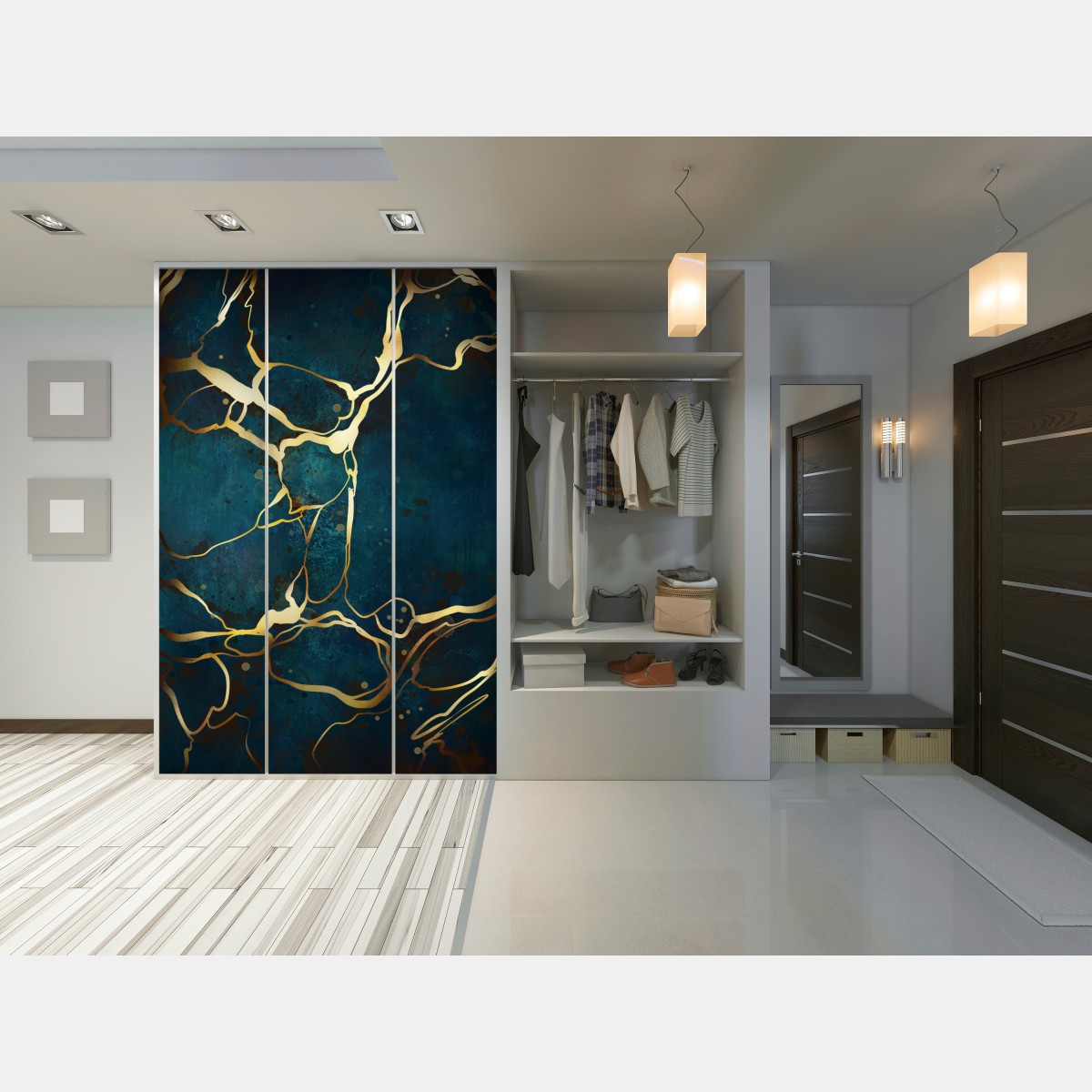 Schrankaufkleber türkis und gold abstrakt mit goldenen adern – Wallnifity® Schrankaufkleber türkis und gold abstrakt mit goldenen adern – Wallnifity®