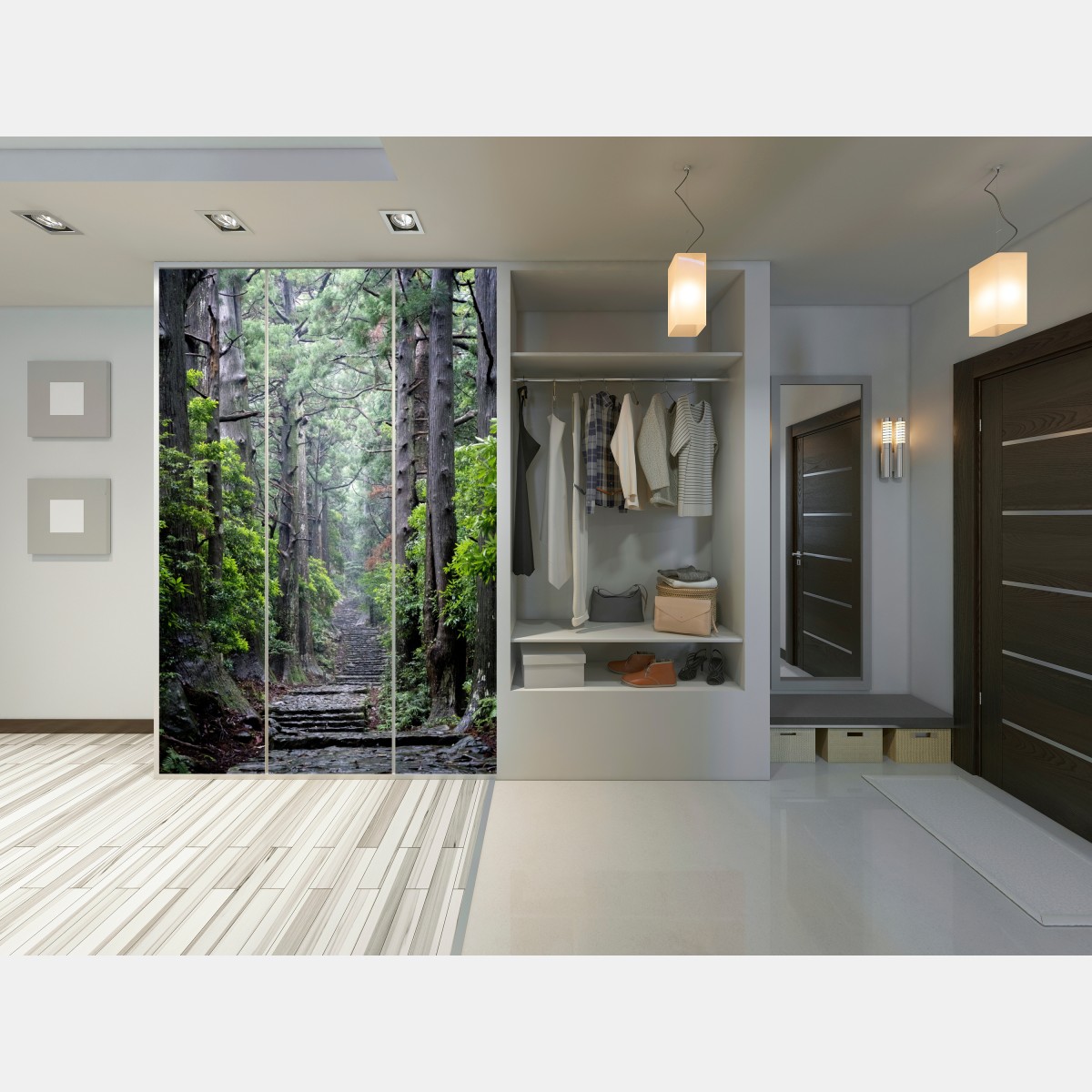 Schrankaufkleber mystischer waldweg zwischen alten bäumen – Wallnifity® Schrankaufkleber mystischer waldweg zwischen alten bäumen – Wallnifity®