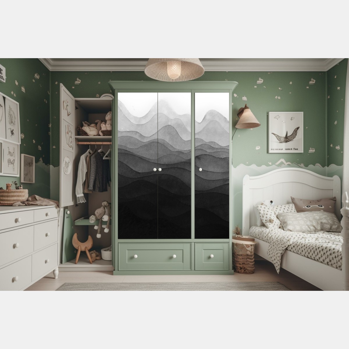 Schrankaufkleber monochrome geschichtete berge – Wallnifity® Schrankaufkleber monochrome geschichtete berge – Wallnifity®