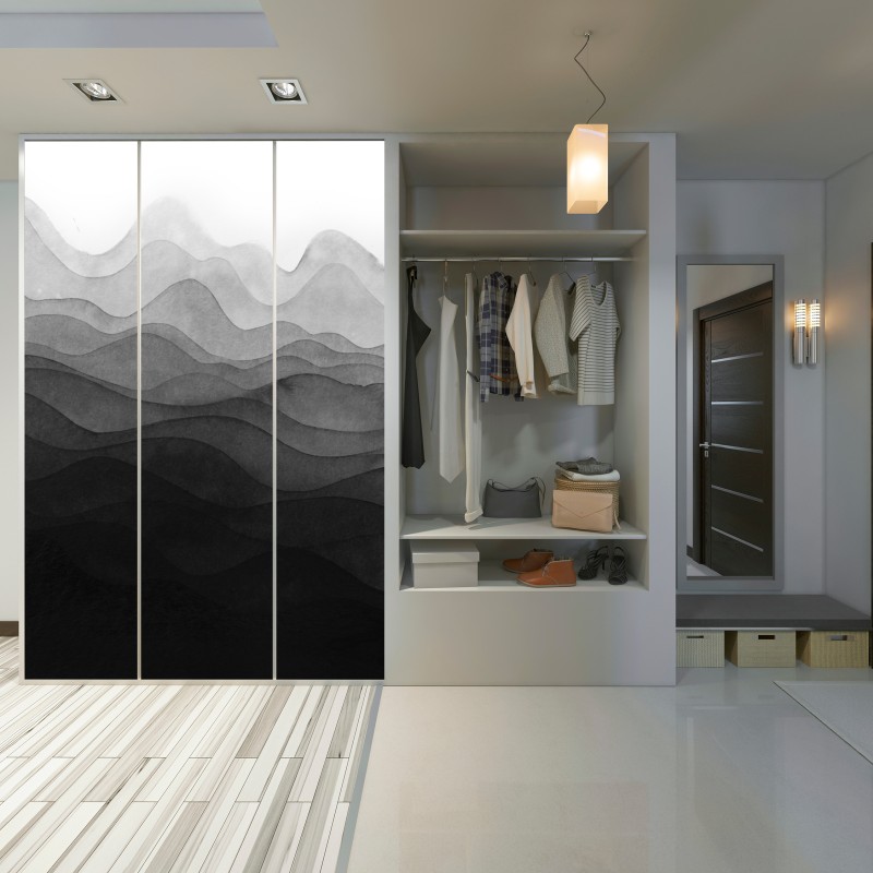 Schrankaufkleber monochrome geschichtete berge – Wallnifity® Schrankaufkleber monochrome geschichtete berge – Wallnifity®