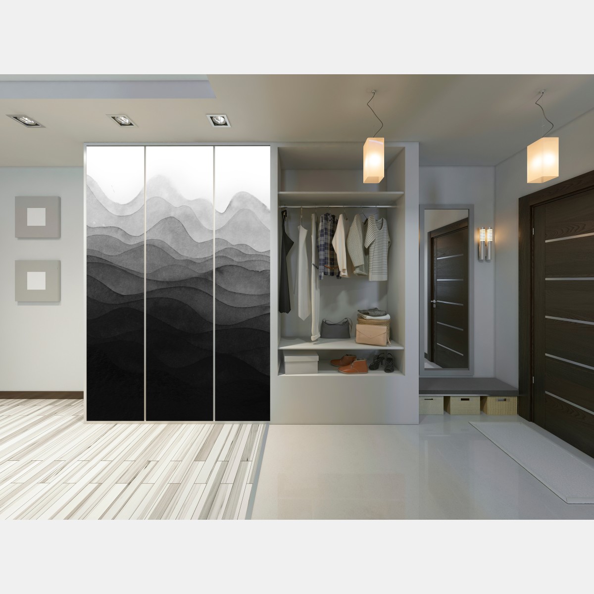 Schrankaufkleber monochrome geschichtete berge – Wallnifity® Schrankaufkleber monochrome geschichtete berge – Wallnifity®