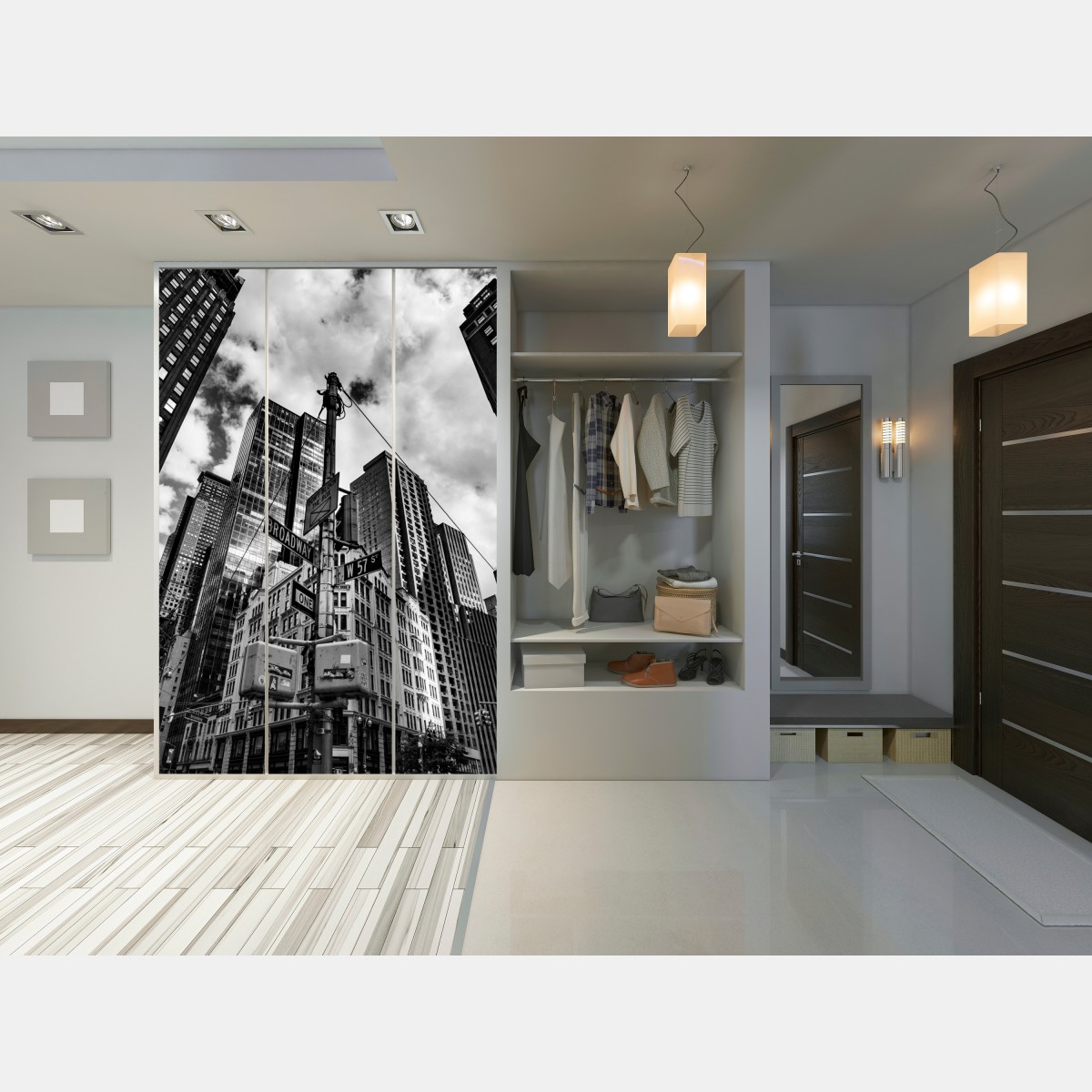 Schrankaufkleber Broadway und W 57 St – städtische szene in schwarzweiß – Wallnifity® Schrankaufkleber Broadway und W 57 St – städtische szene in schwarzweiß – Wallnifity®