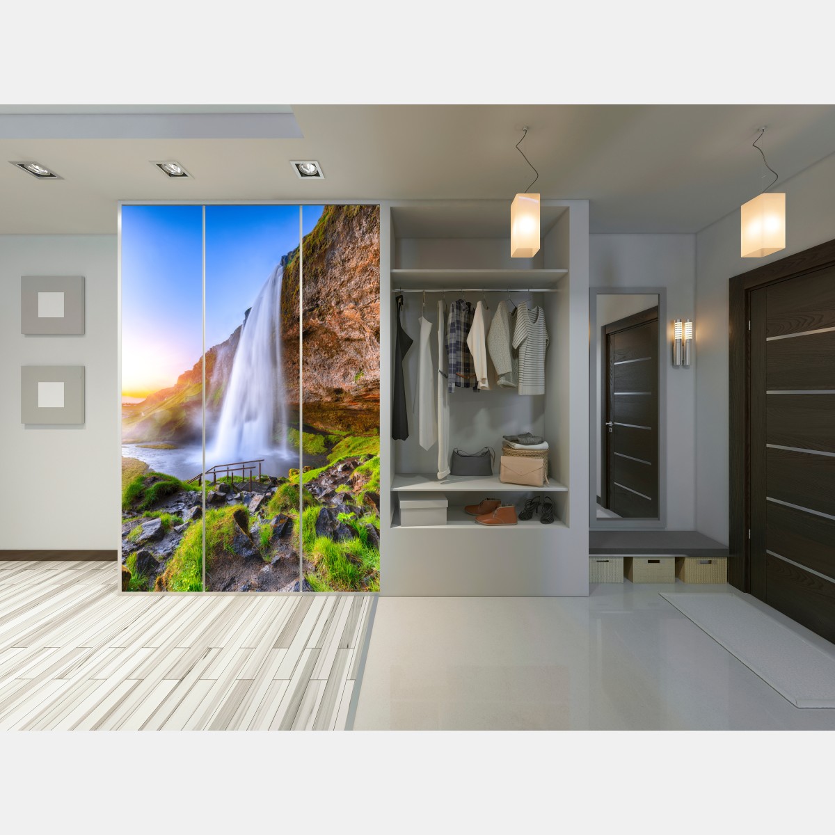 Schrankaufkleber Seljalandsfoss wasserfall im sonnenuntergang – Wallnifity®