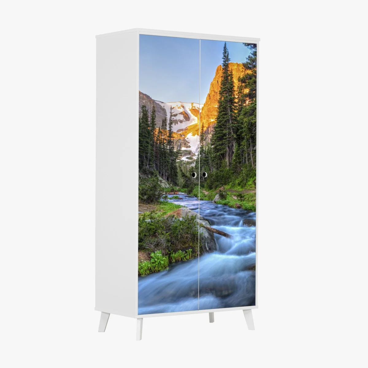 Schrankaufkleber goldener gipfel über alpenbach – Wallnifity® Schrankaufkleber goldener gipfel über alpenbach – Wallnifity®