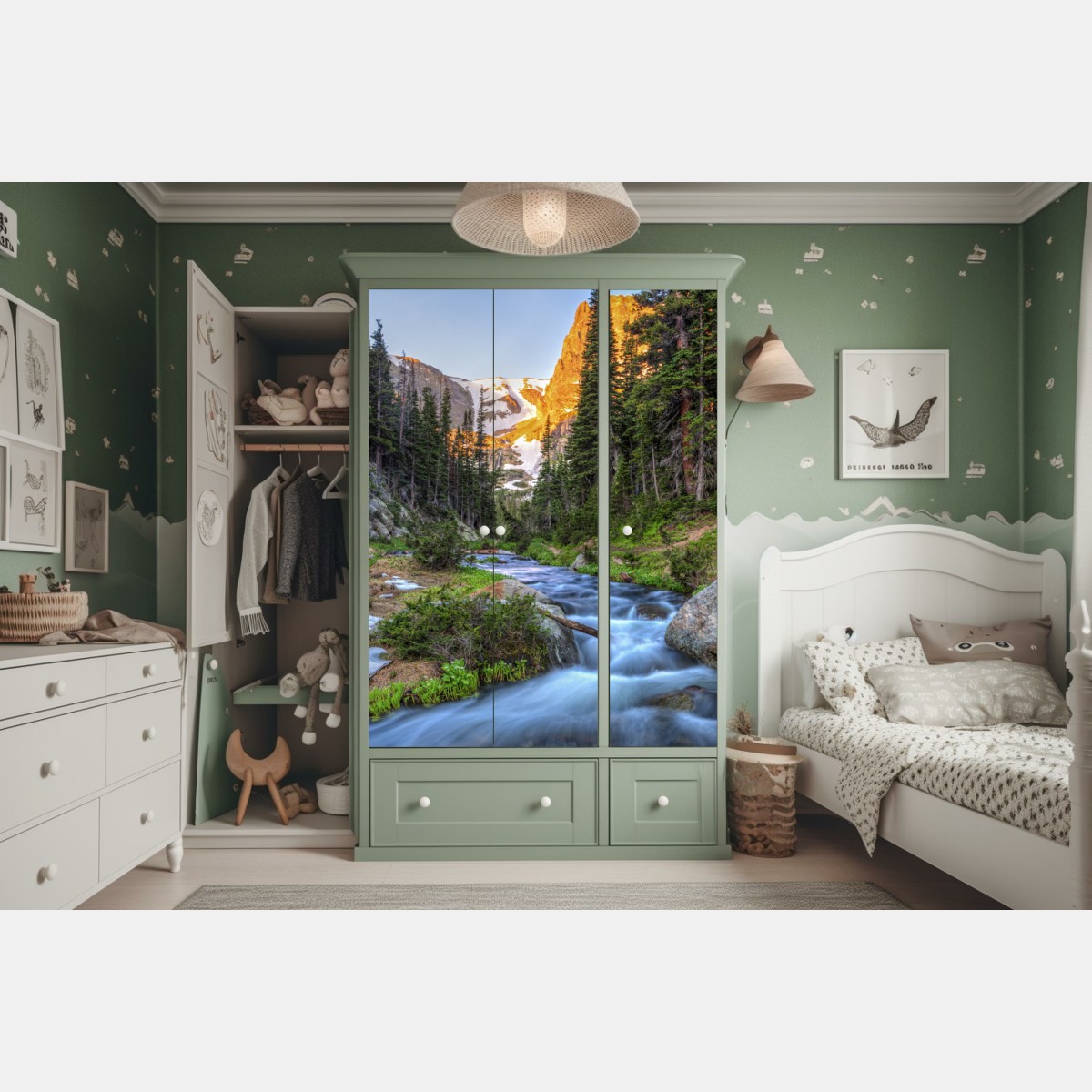 Schrankaufkleber goldener gipfel über alpenbach – Wallnifity® Schrankaufkleber goldener gipfel über alpenbach – Wallnifity®