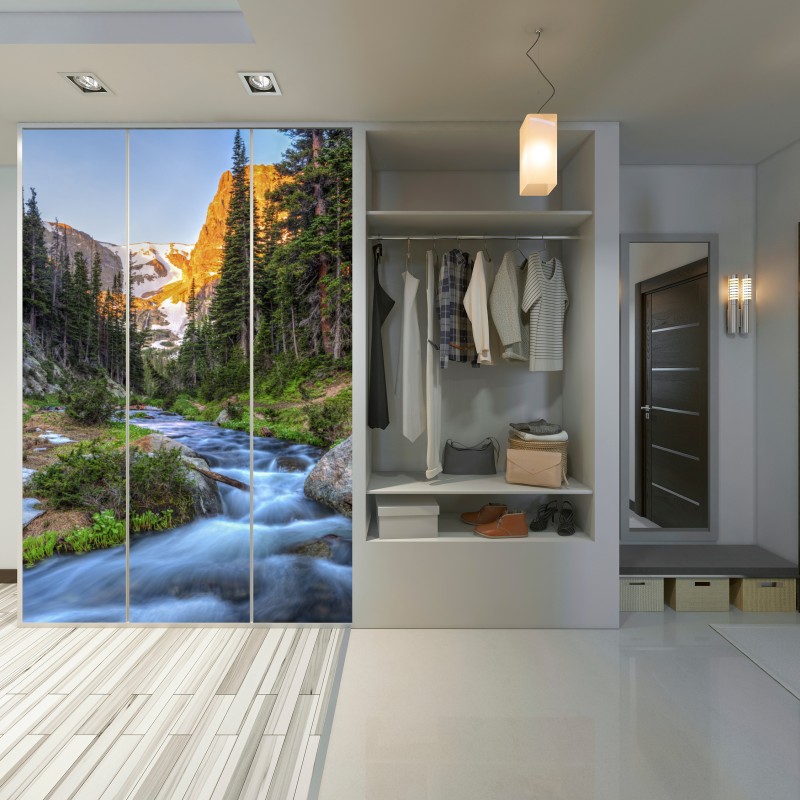 Schrankaufkleber goldener gipfel über alpenbach – Wallnifity® Schrankaufkleber goldener gipfel über alpenbach – Wallnifity®