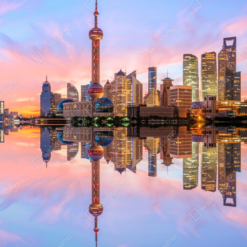 Schrankaufkleber Shanghai skyline bei sonnenaufgang – Wallnifity® Schrankaufkleber Shanghai skyline bei sonnenaufgang – Wallnifity®