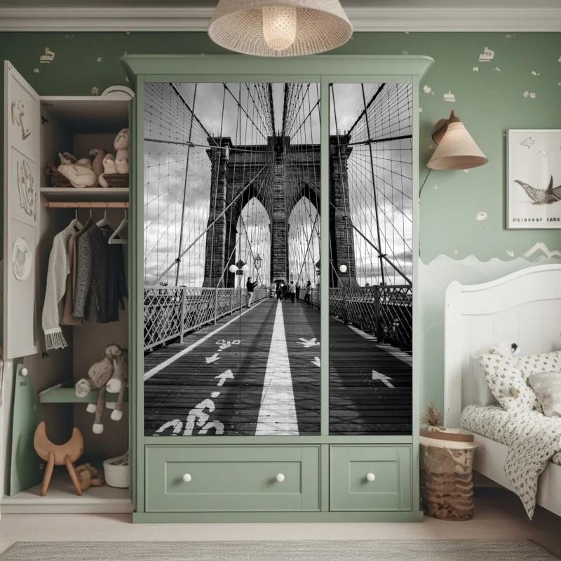 Schrankaufkleber Brooklyn Bridge perspektive in monochrom – Wallnifity® Schrankaufkleber Brooklyn Bridge perspektive in monochrom – Wallnifity®