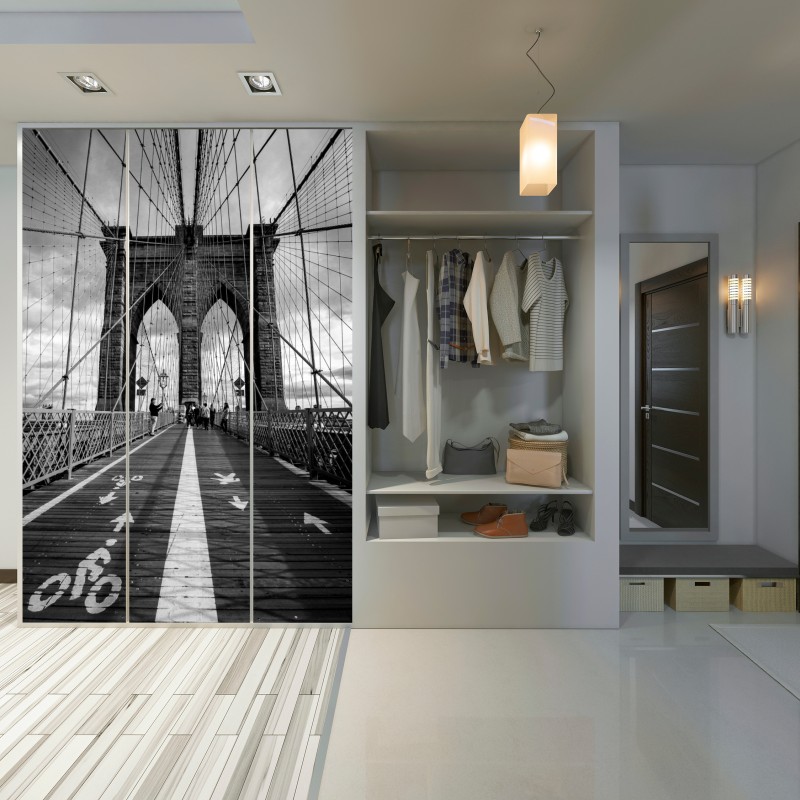 Schrankaufkleber Brooklyn Bridge perspektive in monochrom – Wallnifity® Schrankaufkleber Brooklyn Bridge perspektive in monochrom – Wallnifity®