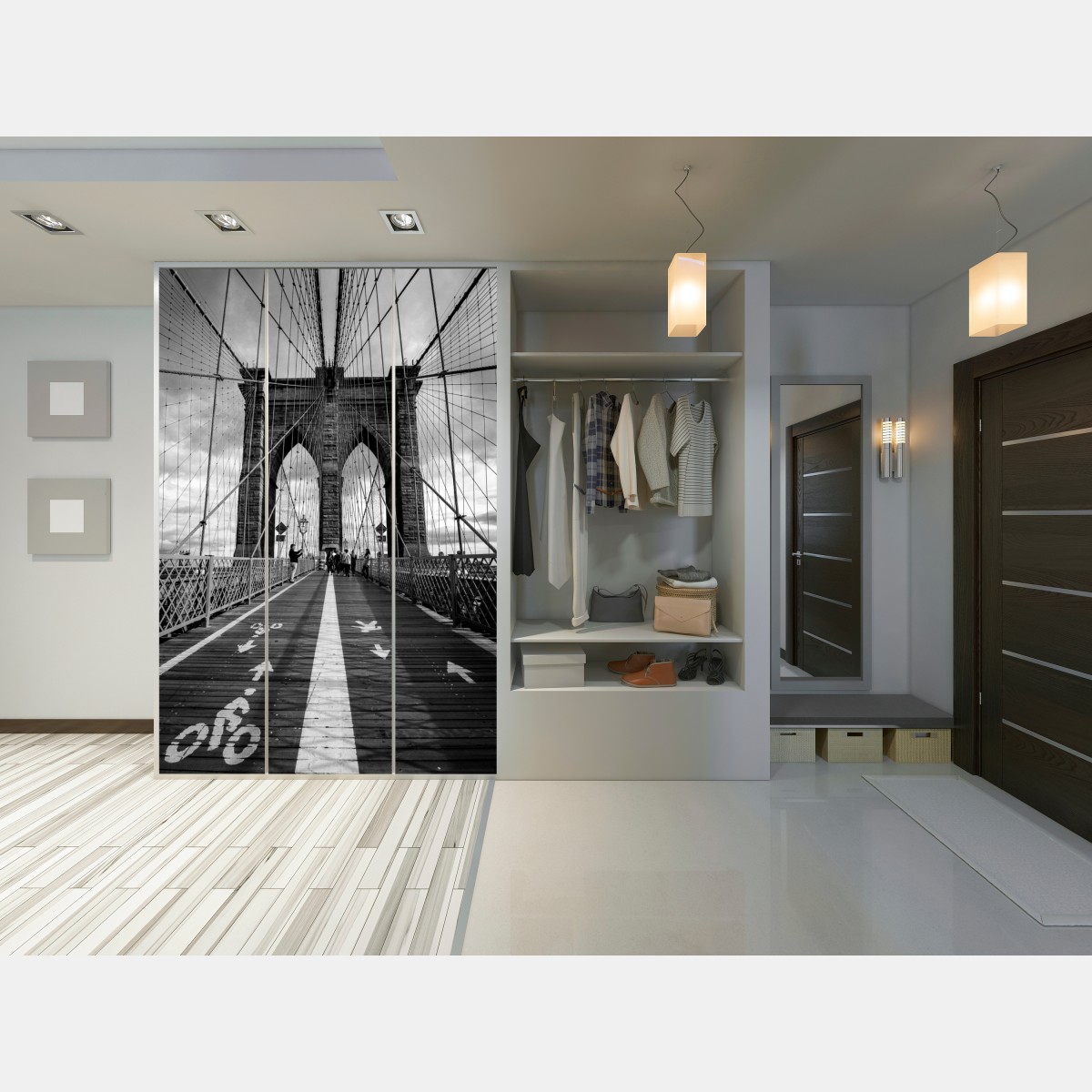 Schrankaufkleber Brooklyn Bridge perspektive in monochrom – Wallnifity® Schrankaufkleber Brooklyn Bridge perspektive in monochrom – Wallnifity®