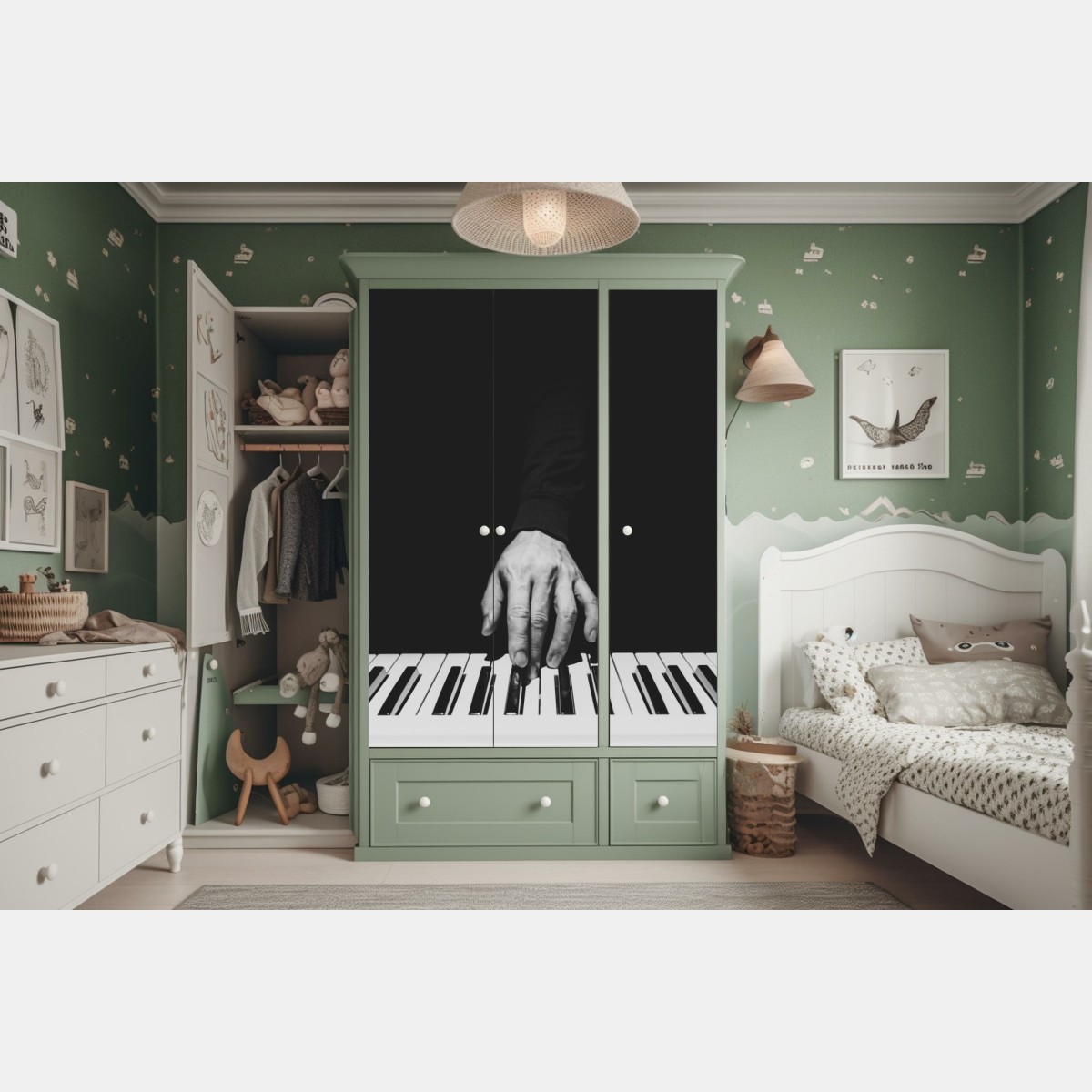 Schrankaufkleber monochromes nahaufnahme einer hand am klavier – Wallnifity® Schrankaufkleber monochromes nahaufnahme einer hand am klavier – Wallnifity®