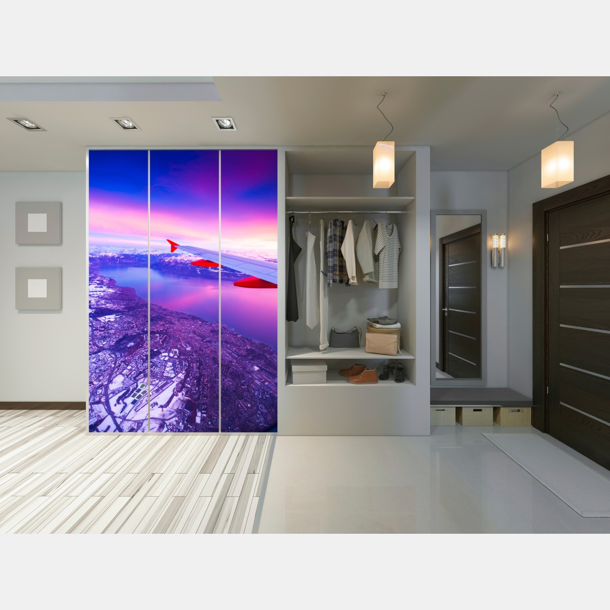 Schrankaufkleber luftaufnahme einer stadt am see bei sonnenuntergang – Wallnifity® Schrankaufkleber luftaufnahme einer stadt am see bei sonnenuntergang – Wallnifity®