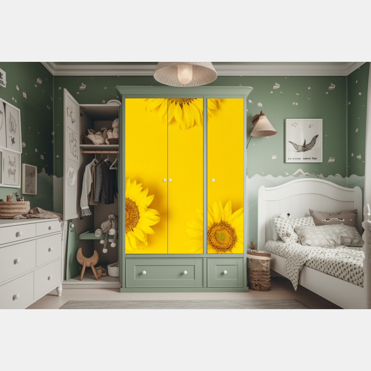 Schrankaufkleber drei sonnenblumen auf gelbem hintergrund – Wallnifity® Schrankaufkleber drei sonnenblumen auf gelbem hintergrund – Wallnifity®