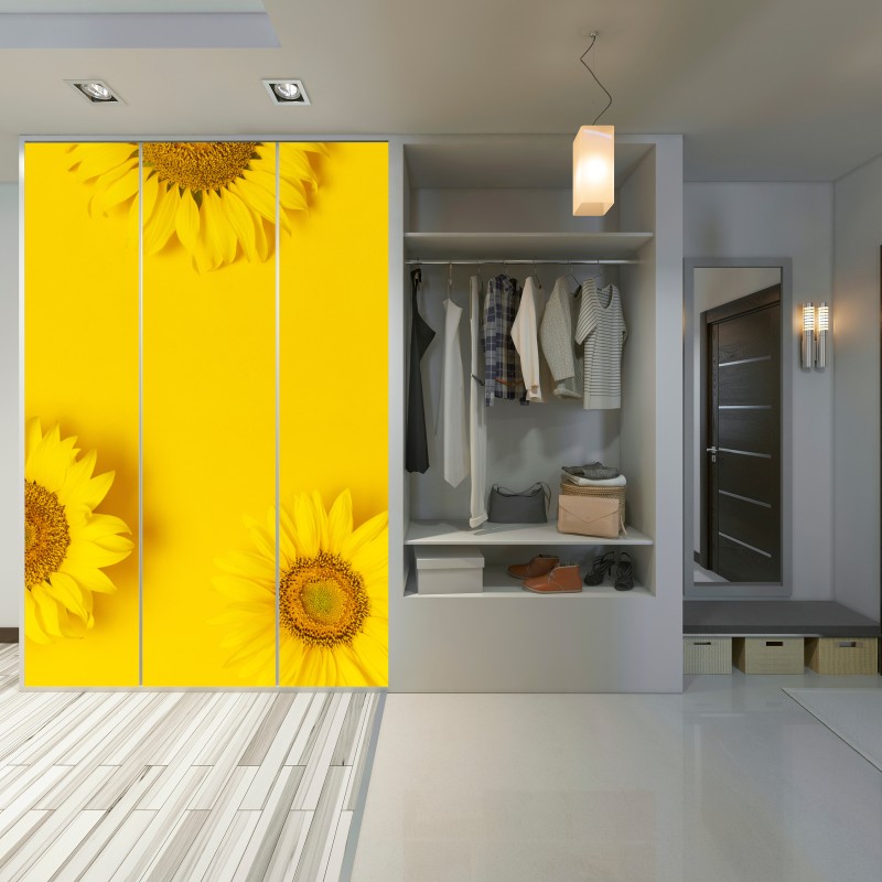 Schrankaufkleber drei sonnenblumen auf gelbem hintergrund – Wallnifity® Schrankaufkleber drei sonnenblumen auf gelbem hintergrund – Wallnifity®