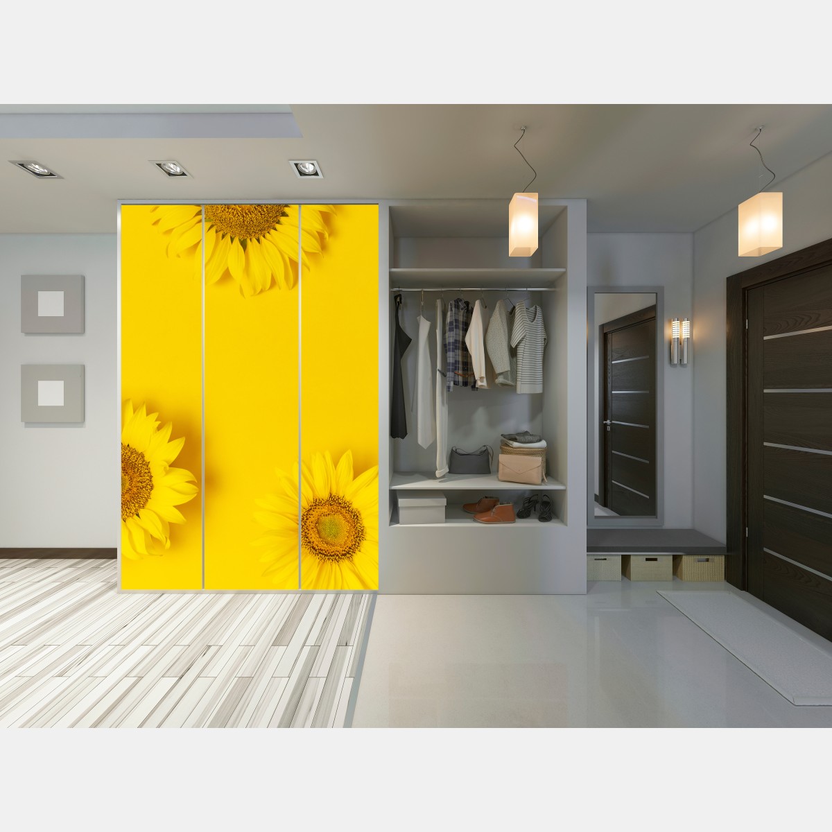 Schrankaufkleber drei sonnenblumen auf gelbem hintergrund – Wallnifity® Schrankaufkleber drei sonnenblumen auf gelbem hintergrund – Wallnifity®