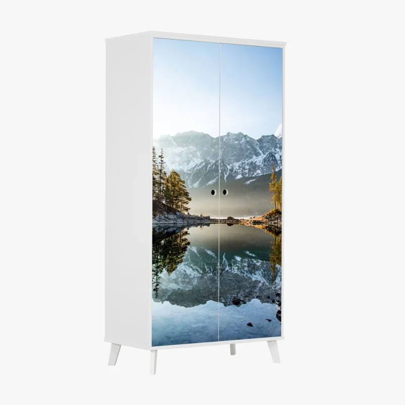 Schrankaufkleber bergsee spiegelung bei sonnenaufgang